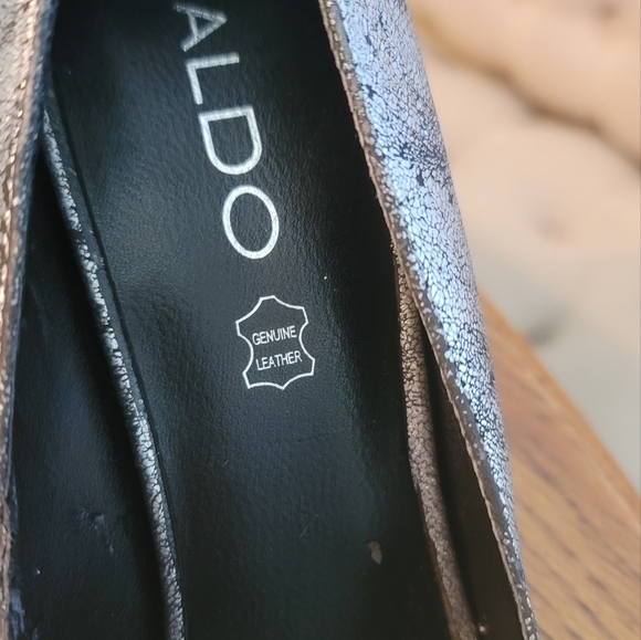 Aldo Black Cracked Genuine Leather Pointed Toe Blue Heels Shoes Stilletos - Picture 6 of 16